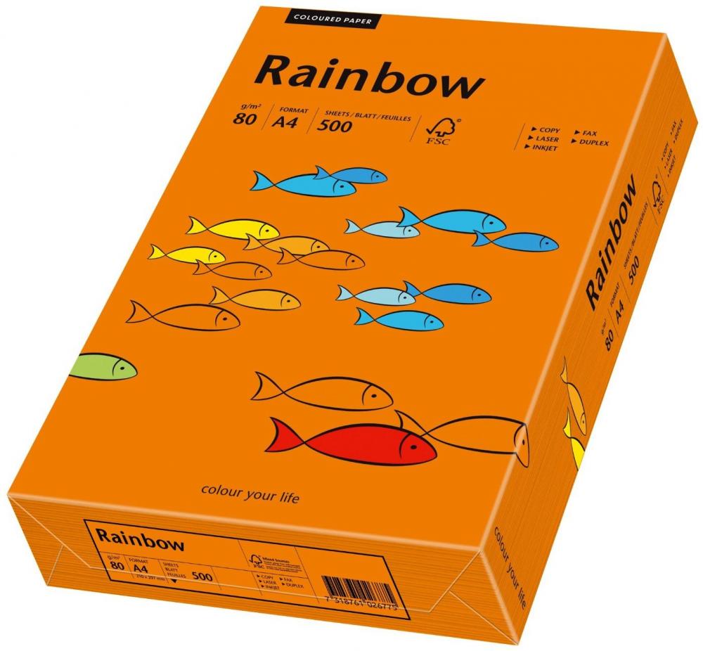 Papier kolorowy Rainbow, A4, 80g/m2, 500 arkuszy, pomarańczowy ciemny(R26)