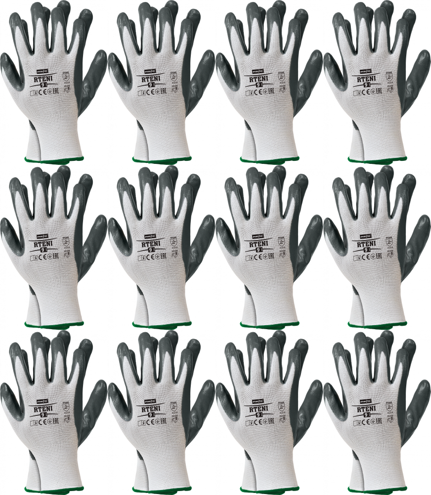 12x Rękawice robocze Reis Rteni, powlekane, rozmiar 10, biało-szary