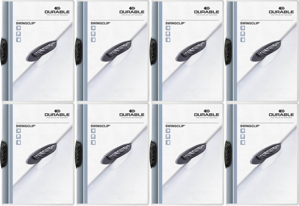 8x Skoroszyt plastikowy Durable Swingclip z klipsem, A4, do 30 kartek, czarny