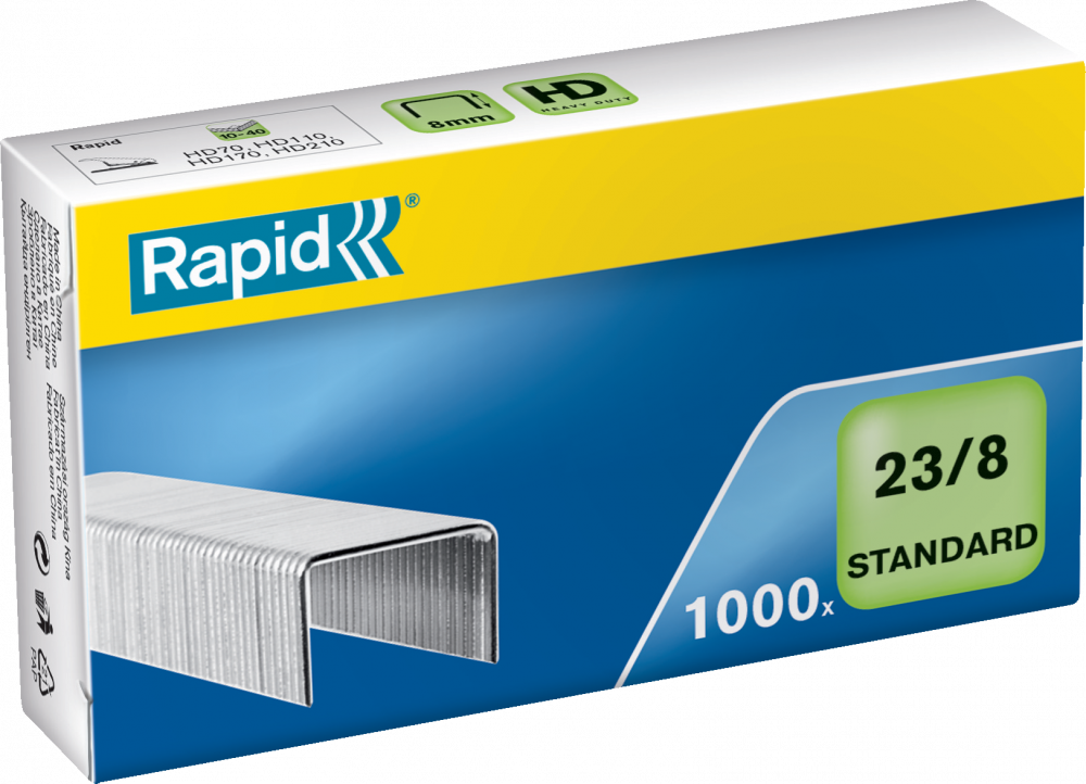 Zszywki Rapid Standard, 23/8 1M, 1000 sztuk, srebrny