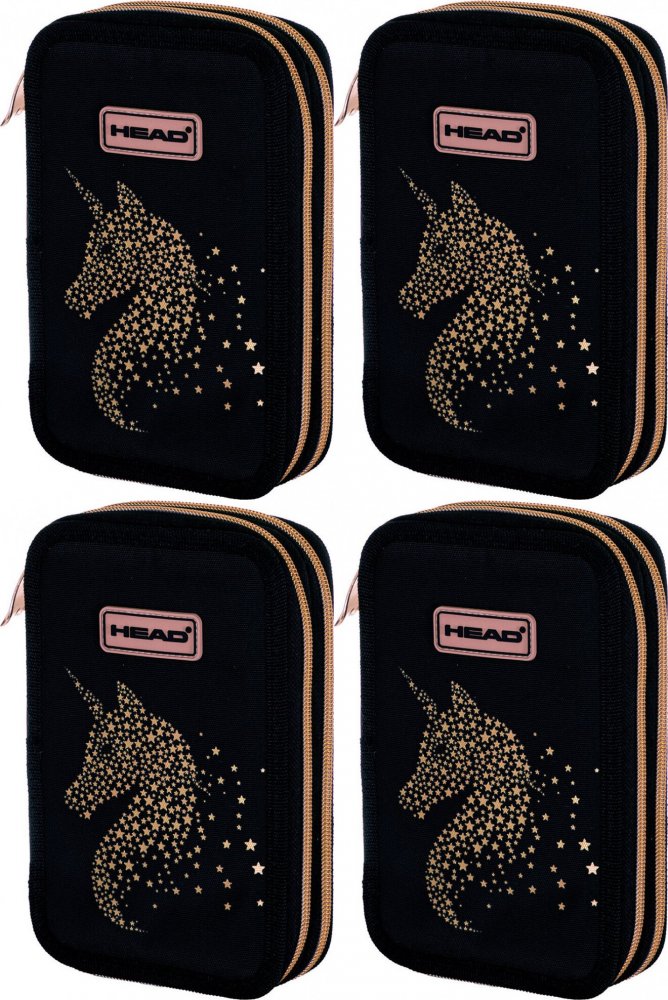 4x Piórnik 2-komorowy Astra Head AC2 Golden Effect Classy Gold, bez wyposażenia, 20.5x13x4.5cm, czarno-złoty