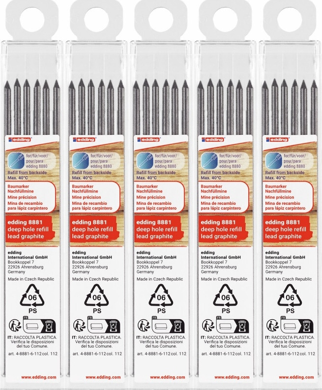 5x Wymienne wkłady edding e-8881, do ołówka e-8880, 6 sztuk, grafitowy