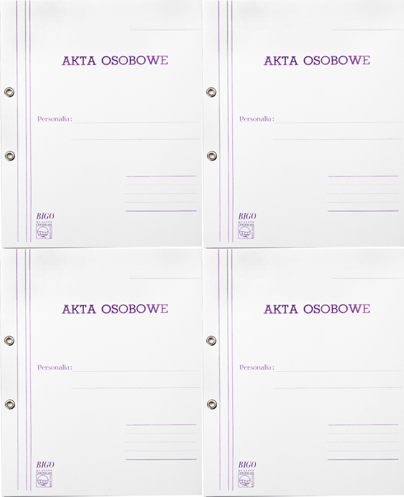 4x Teczka do akt osobowych Bigo, A4, 300g/m2, oczkowa, 5 części, 10 sztuk, biało-szary