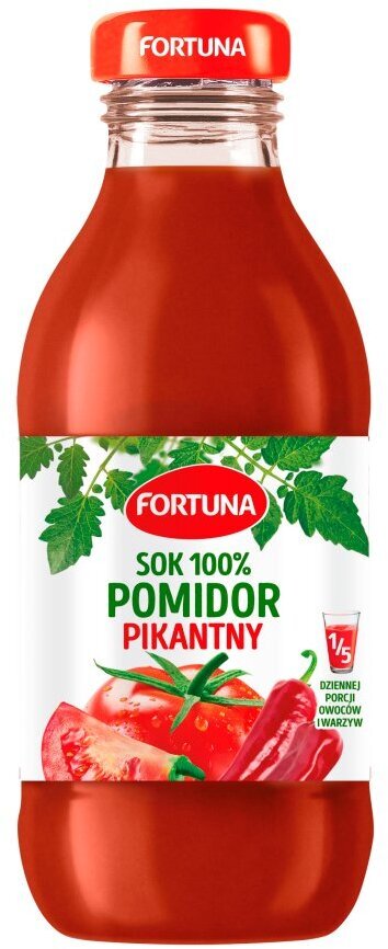Outlet: USZKODZONE OPAKOWANIE Sok pomidorowy pikantny 100% Fortuna, butelka szklana, 0.3l
