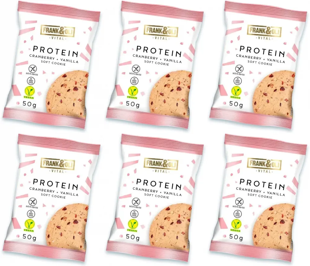 6x Miękkie ciasteczko Frank&Oli Protein Cranberry Vanilla, żurawina&wanilia, 50g