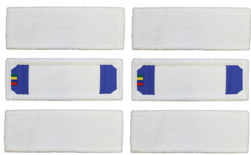 6x Mop płaski z mikrofazy Merida, 40cm, z kieszeniami, do stelaża, biały- końcówka