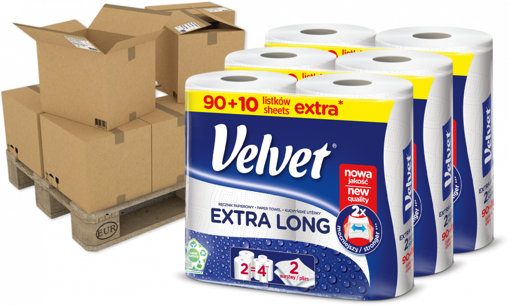 216x Ręcznik papierowy Velvet Extra Long, 2-warstwowy, 2x19.8m, w roli, 2 rolki, biały