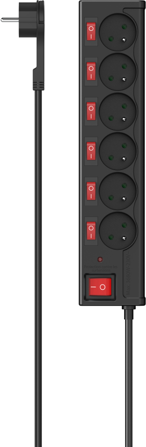 Listwa przeciwprzepięciowa Hama, z oddzielnymi wyłącznikami, 1.4m, 6 gniazd, czarny