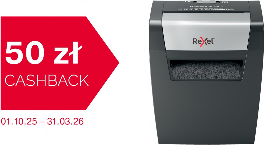 Niszczarka do papieru Rexel Momentum X308, konfetti 5x42mm, 8 kartek, P-3 DIN, czarny