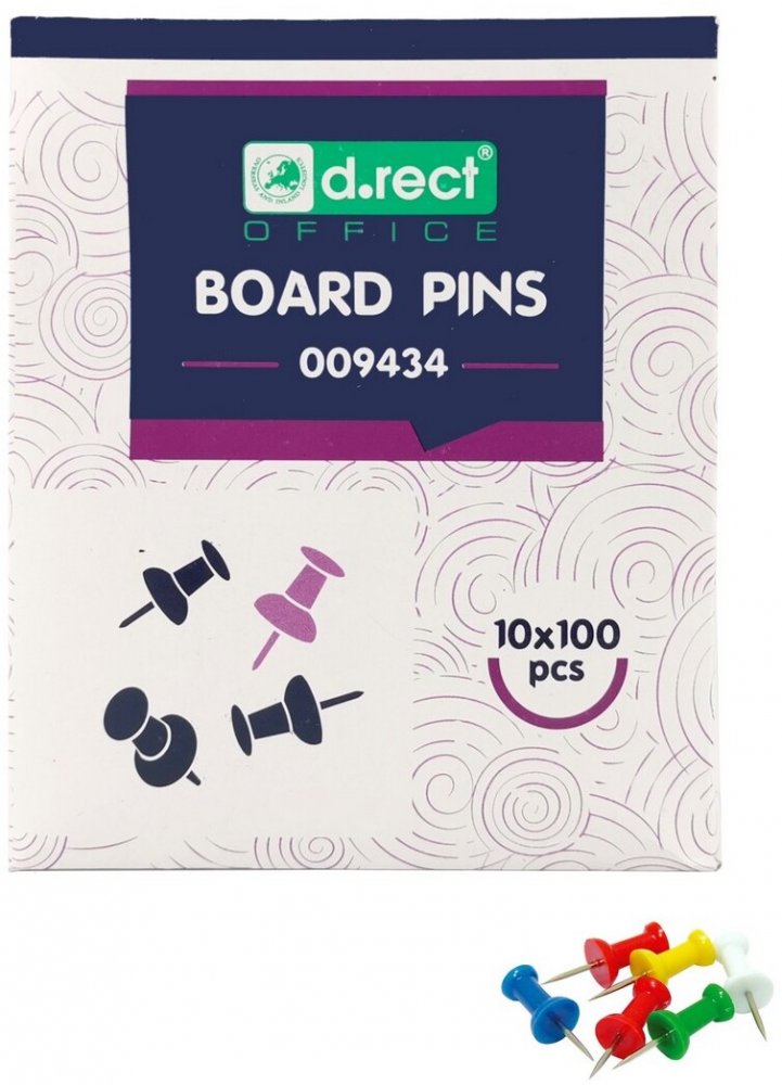 10x pinezki kołeczki D.Rect, 100 sztuk, mix kolorów