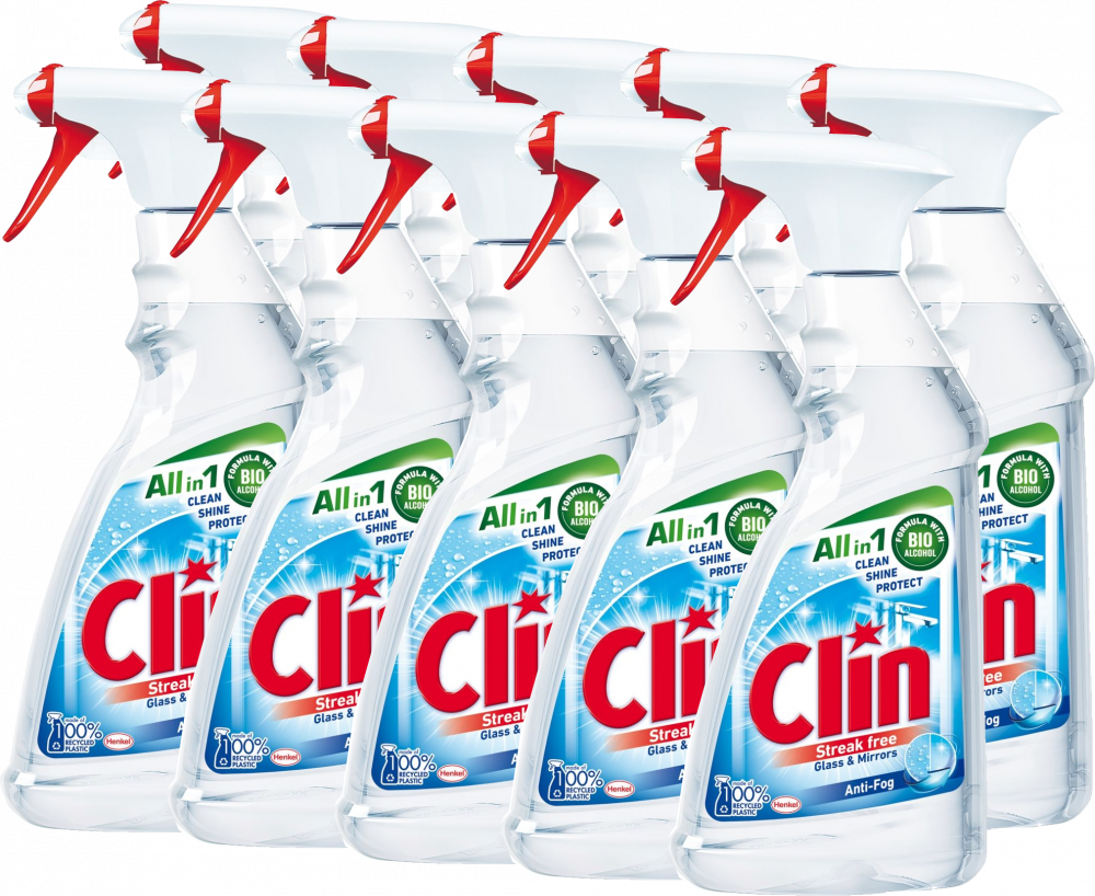 10x Płyn do mycia szyb Clin Anti-Fog, z rozpylaczem, 500ml