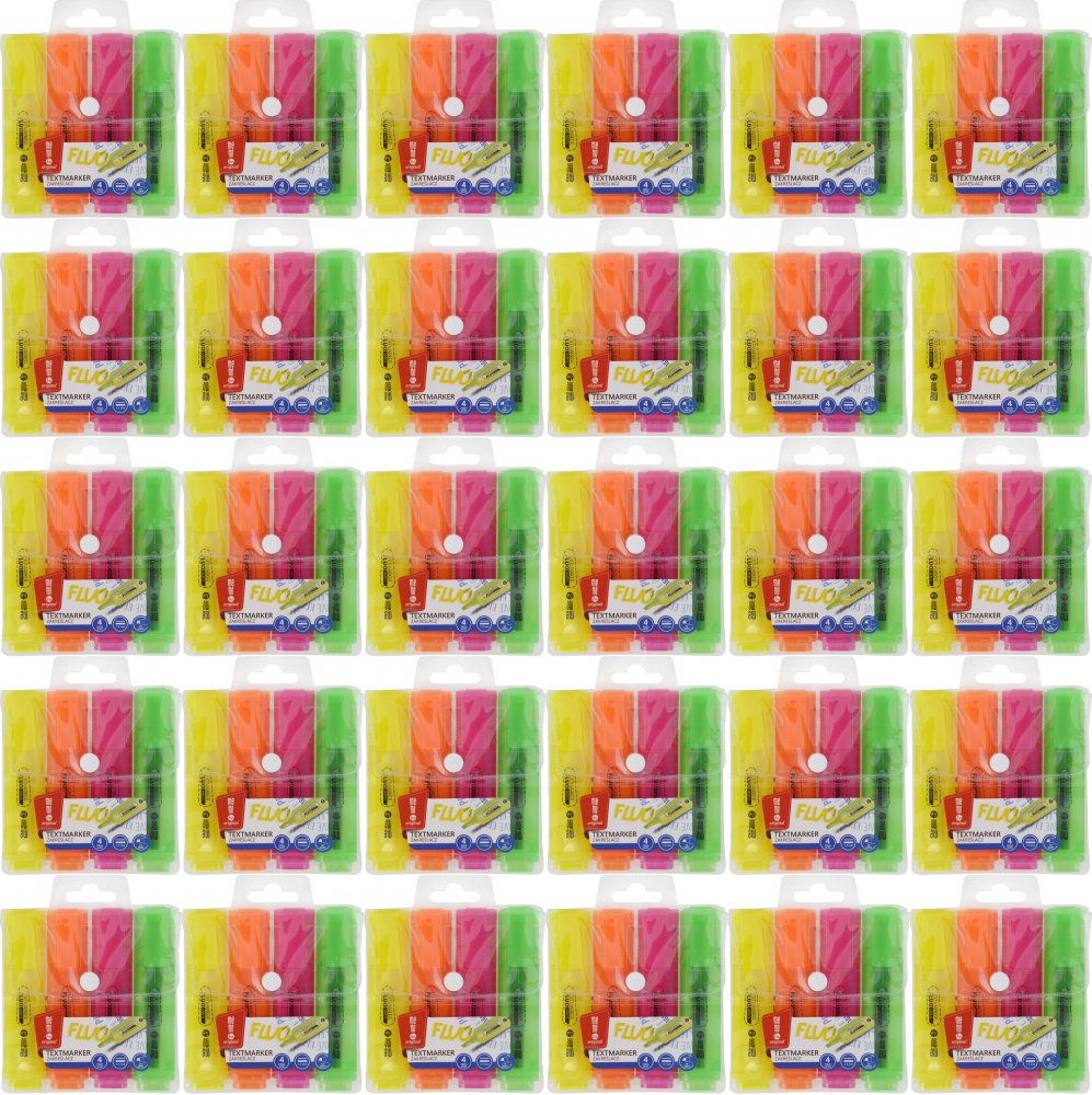 36x Zakreślacz MemoBe, ścięta, w etui, 4 sztuki, mix kolorów neonowych