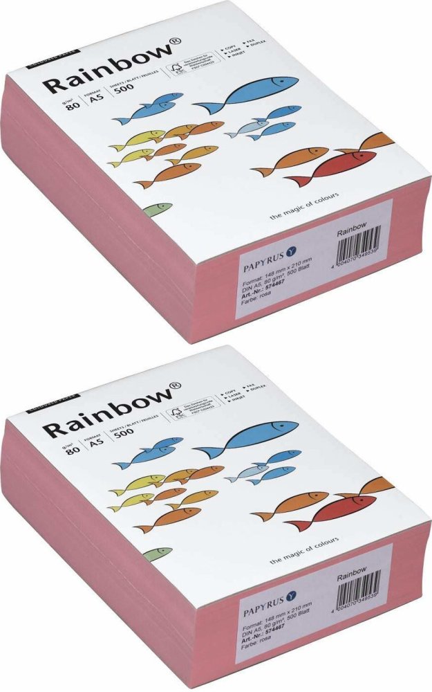 2x Papier kolorowy Rainbow Papyrus, A5, 80g/m2, 500 arkuszy, różowy (R55)