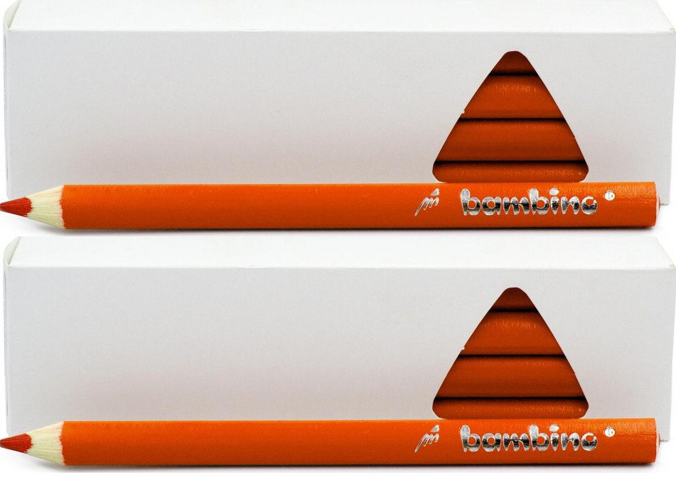 2x Kredki Bambino, w oprawie drewnianej, trójkątne, 12 sztuk, pomarańczowy