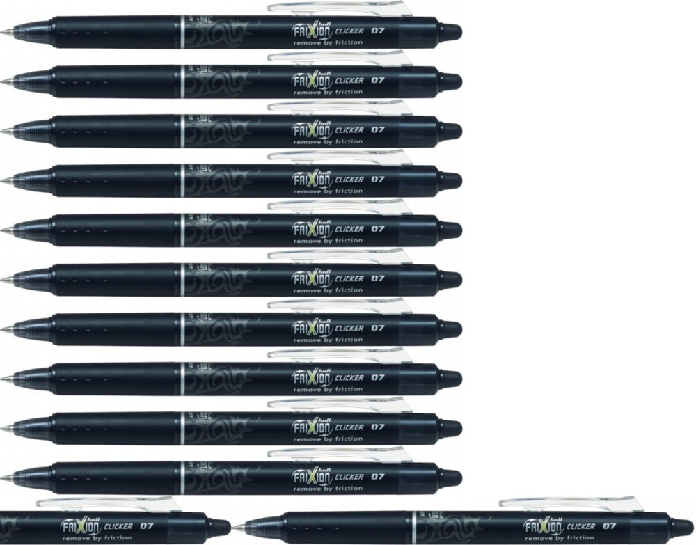 12x Pióro kulkowe wymazywalne Pilot, Frixion Clicker, automatyczne, 0.7mm, czarny