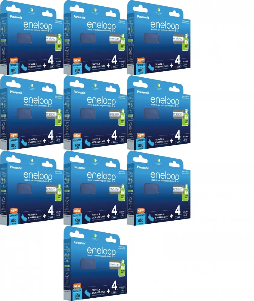 10x Akumulator Panasonic Eneloop, AAA, 800mAh, 4 sztuki+ plastikowe etui