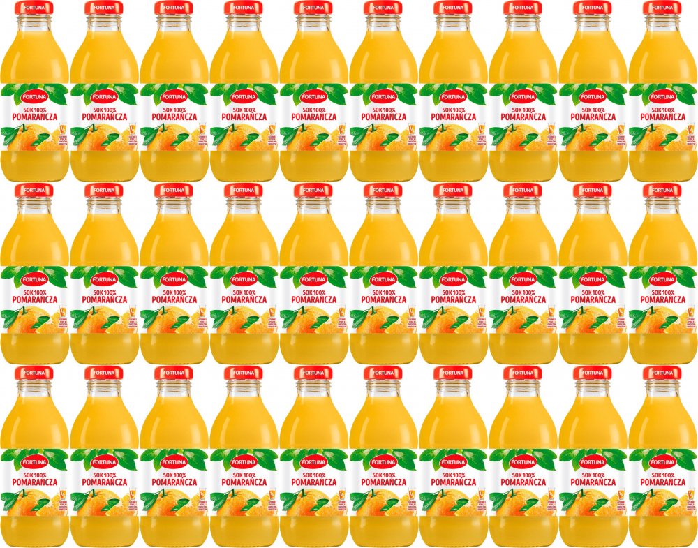 30x Sok pomarańczowy Fortuna, butelka szklana, 0.3l