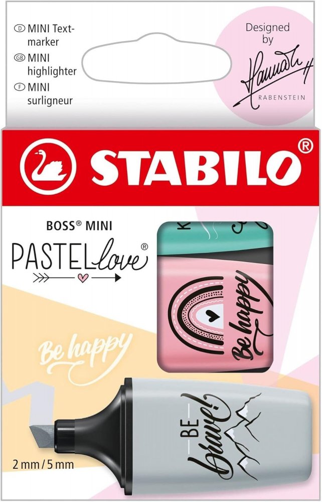 Zakreślacz Stabilo Boss Mini Pastellove, ścięta, w etui, 3 sztuki, mix kolorów