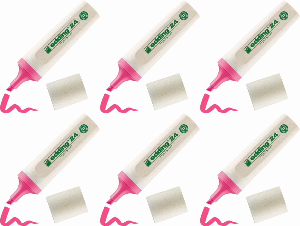 6x Zakreślacz edding Ecoline e-24, ścięta, 5mm, różowy