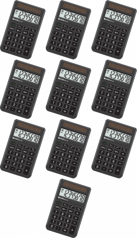 10x Kalkulator biurowy Eleven ECC-110, ekologiczny, 8 cyfr, czarny