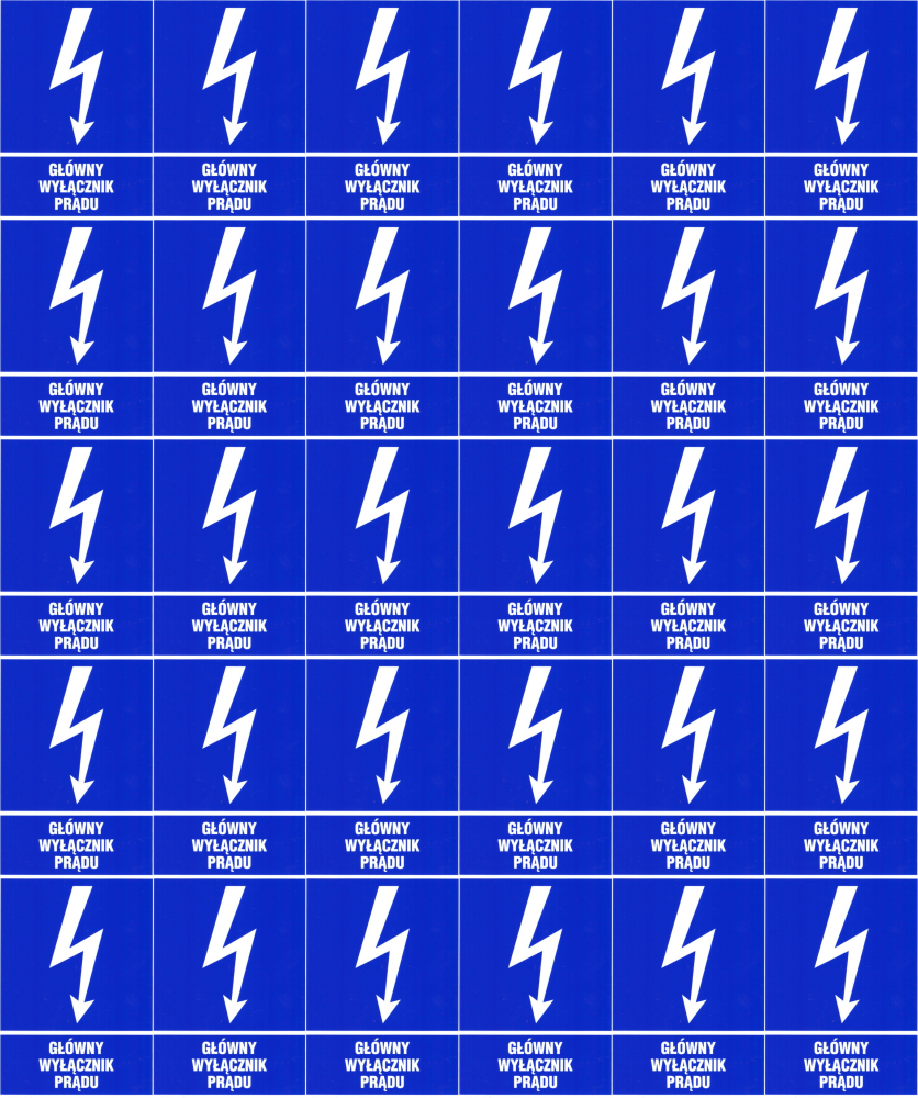 100x Naklejka informacyjna Anro "Główny wyłącznik prądu", 74x105mm