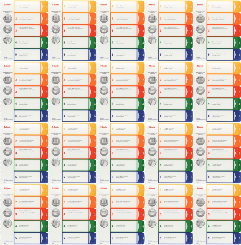 20x Przekładki do segregatora Esselte Maxi, plastikowe, numeryczne, do zadruku, A4, 1-5 kart, mix kolorów