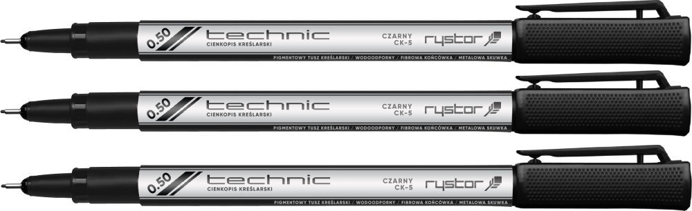 3x cienkopis kreślarski Rystor, 0.5 mm, czarny
