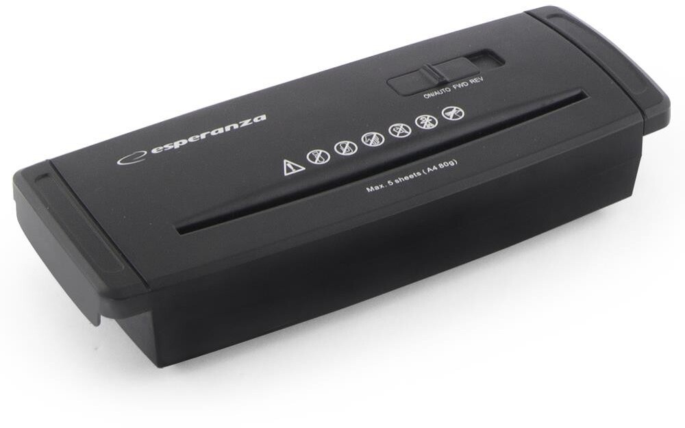 Niszczarka do papieru Esperanza Blade, bez kosza, pasek 7mm, 5 kartek, P-1 DIN, czarny