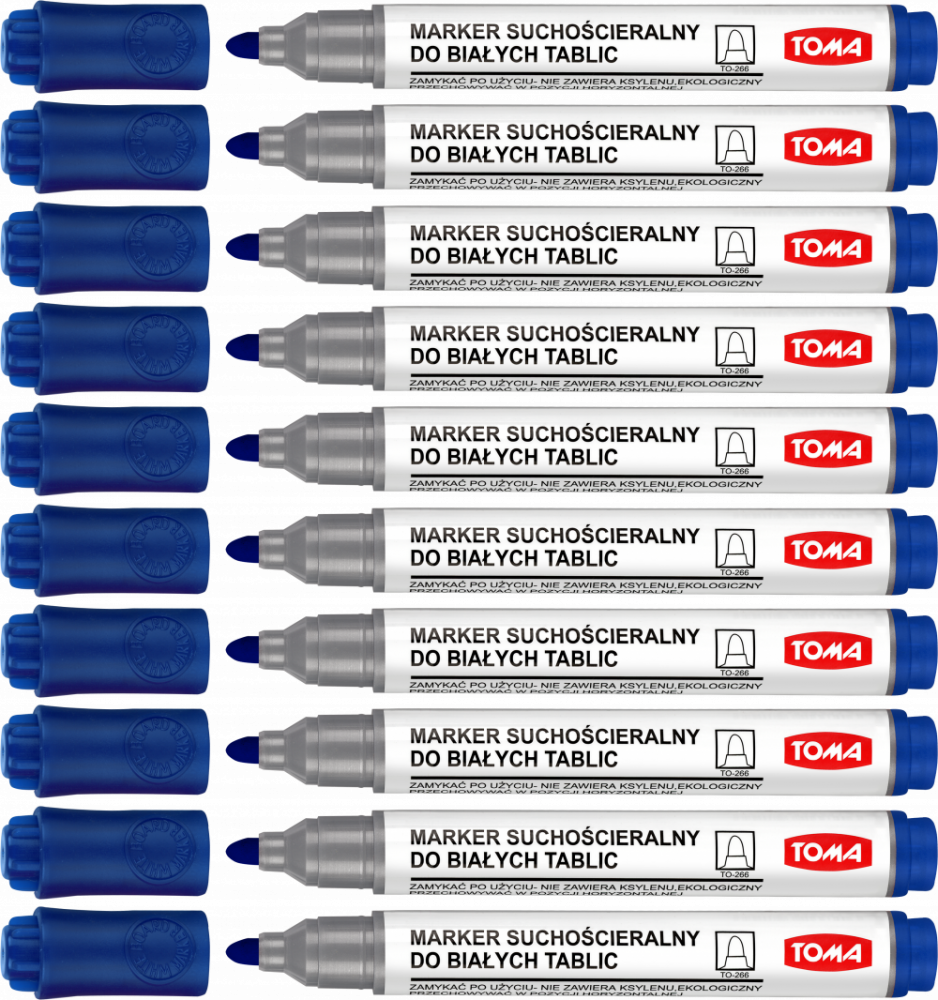 10x Marker suchościeralny Toma TO-266, okrągła, 2mm, niebieski