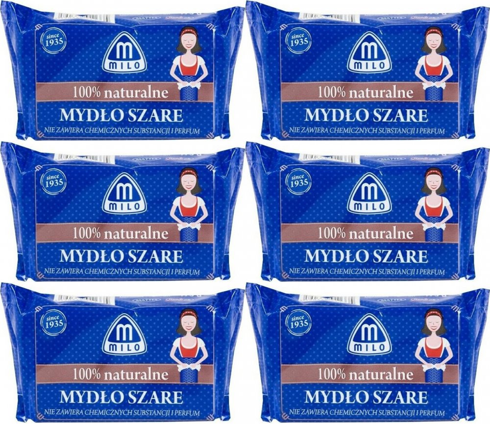 6x Mydło w kostce szare Mattes Milo, naturalne, 175g