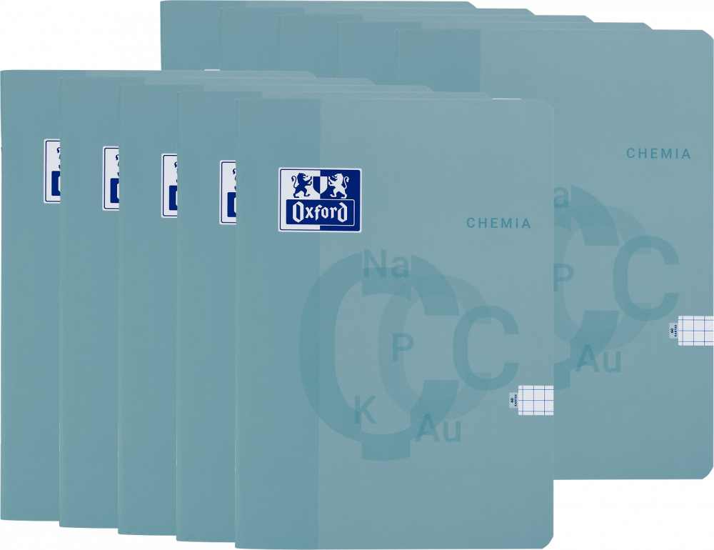10x Zeszyt przedmiotowy w kratkę Oxford Chemia, A5, miękka oprawa, 60 kartek, miętowy