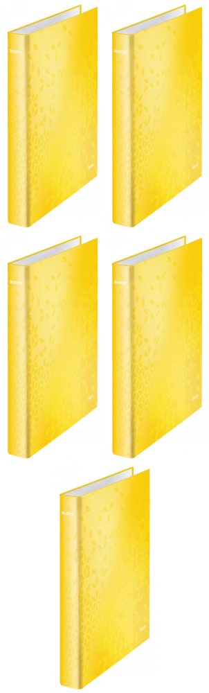 5x Segregator ringowy Leitz Wow, A4, szerokość grzbietu 40mm, 2 ringi, żółty