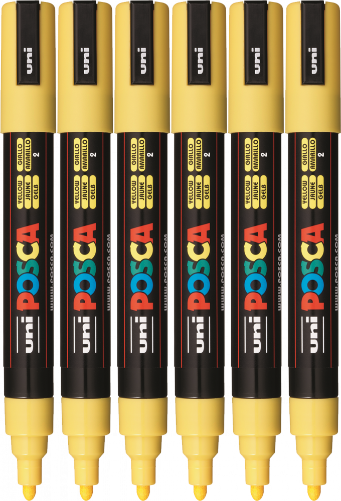 6x Marker Posca PC-5M, z farbą plakatową, okrągła, żółty