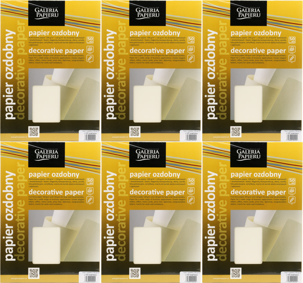 6x Papier ozdobny Laid Galeria Papieru, A4, 120g/m2, 50 arkuszy, kremowy