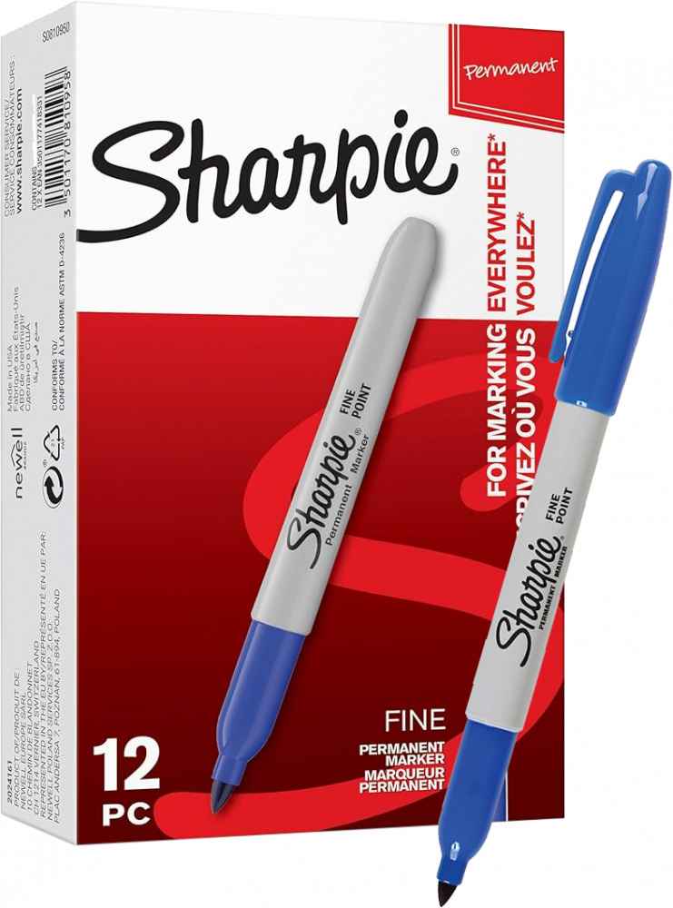 12x Marker permanentny Sharpie Fine, okrągła, 1mm, niebieski