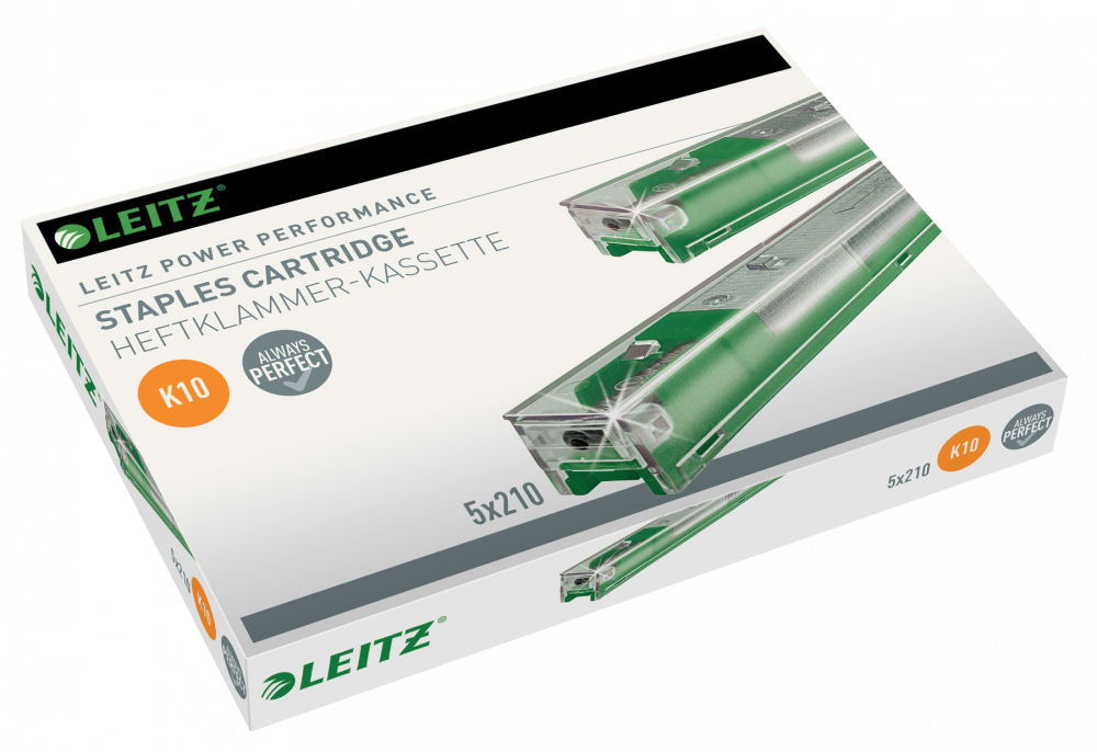 Zszywki w kasetce Leitz Power Performance K10, 26/10, 5 kaset x 210 sztuk, srebrny