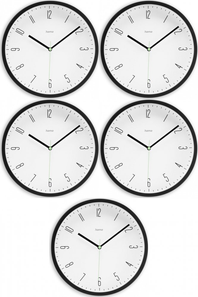 5x Zegar ścienny Hama Caprri, 25cm, czarny