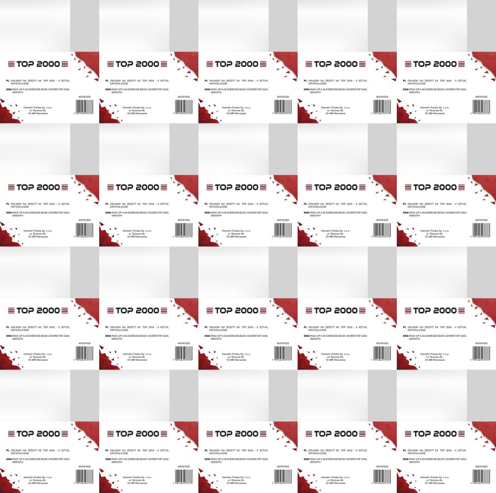 20x Okładka na zeszyt TOP2000, krystaliczna, A5, PP, 5 sztuk, przezroczysty
