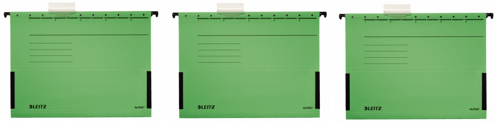 3x teczka zawieszana kartonowa z rozciągliwymi bokami Leitz Alpha, A4, 348x260mm, 275g/m2, zielony