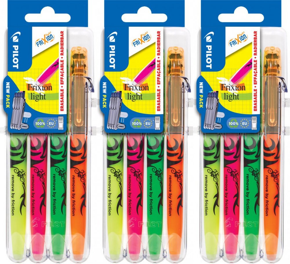 3x Zakreślacz wymazywalny Pilot Frixion Light X4, ścięta, 4mm, 4 sztuki, mix kolorów
