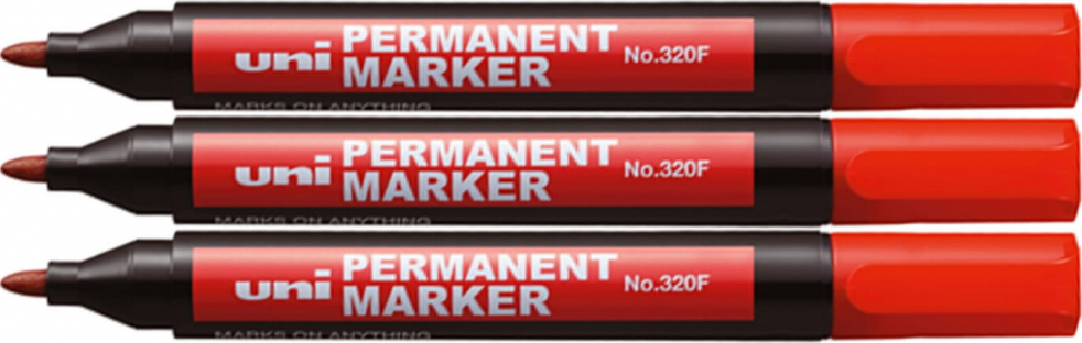 3x Marker permanentny Uni 320F, okrągła, czerwony