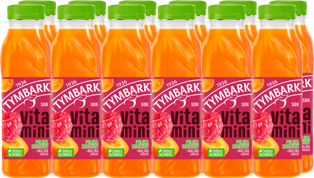 12x Sok Vitamini Tymbark, malina-marchew-jabłko, butelka PET, 0.3l