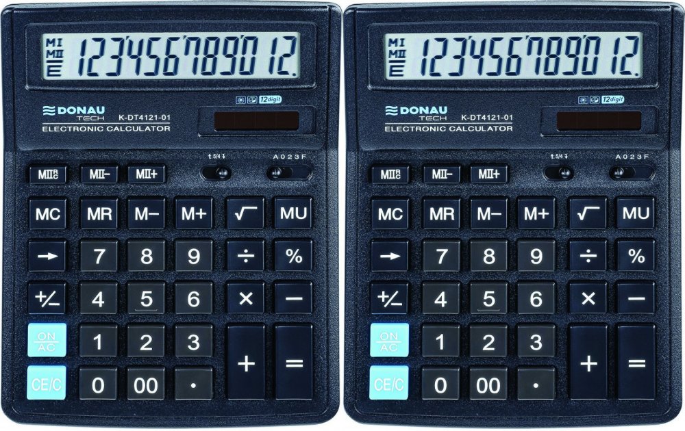 2x Kalkulator biurowy Donau Tech, 12-cyfr, czarny