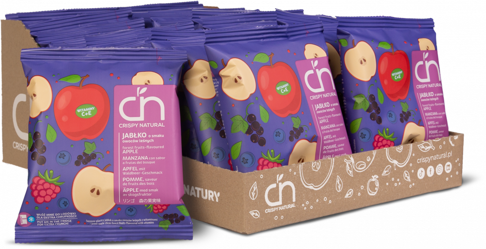 24x Suszone owoce Crispy Natural Jabłka ze smakiem, owoce leśne, chipsy, 18g