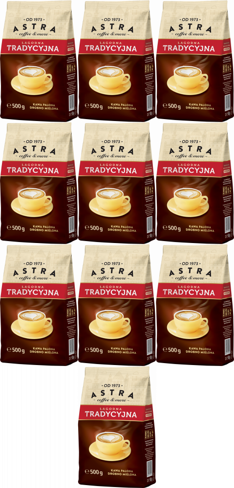 10x Kawa mielona Astra Łagodna Tradycyjna, drobno mielona, 500g