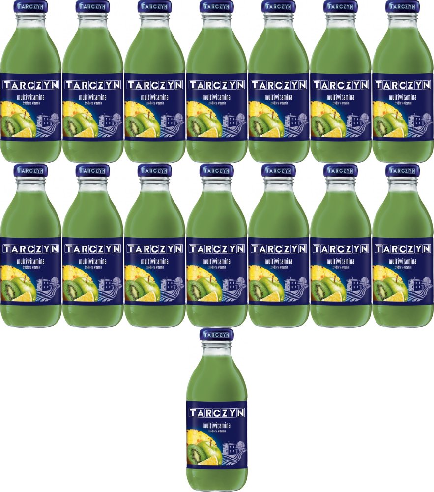 15x Napój multiwitamina (zielone owoce) Tarczyn, butelka szklana, 0.3l