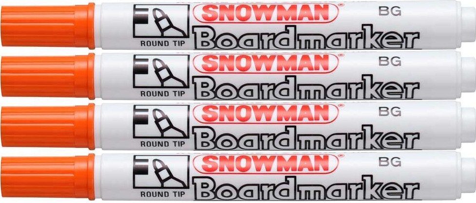 4x Marker suchościeralny Snowman Boardmarker, okrągła, 1.5-3mm, pomarańczowy