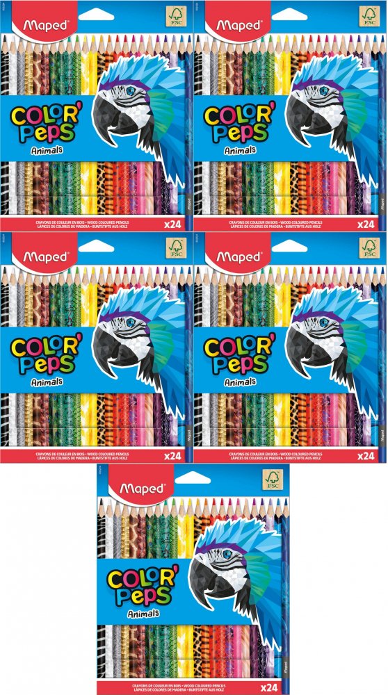 5x Kredki ołówkowe trójkątne Maped Color'Peps Animals, 24 sztuki, mix kolorów