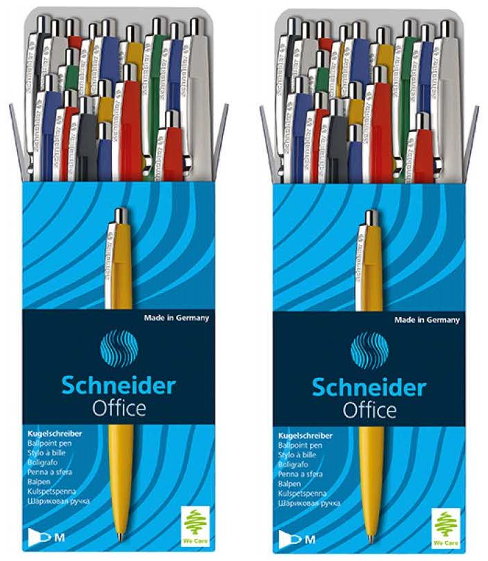 50x Długopis automatyczny Schneider, Office, M, tusz niebieski, obudowa mix kolorów
