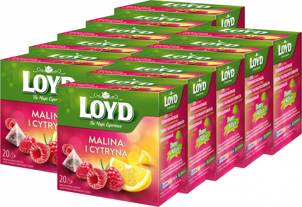 10x Herbata owocowa w piramidkach Loyd, malina i cytryna, 20 sztuk x 2g